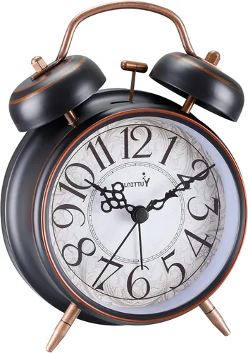 Vista 7 de FLOITTUY Alarma ruidosa para personas que duermen profundamente, 4 pulgadas, retro y a la moda, reloj despertador con campana doble con luz de fondo