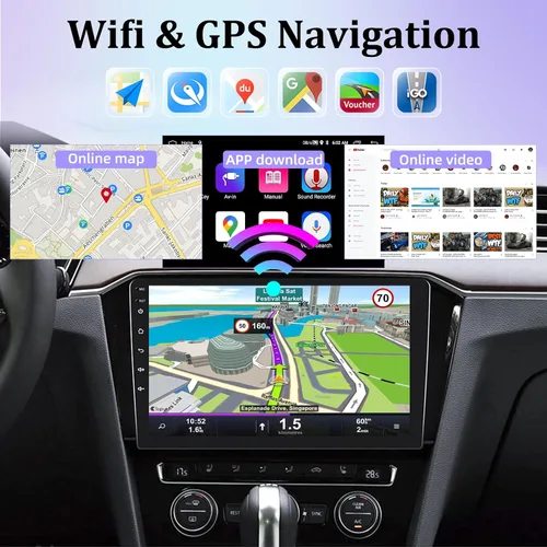 Vista 4 de Estéreo de coche de 2+64G Android Single DIN con Apple Carplay inalámbrico y Android Auto - Pantalla táctil de 10 pulgadas con WiFi/navegación