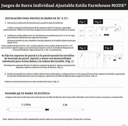 Vista 7 de [Usado] MODE Farmhouse Collection - Juego de barras para cortinas de 1 1/8 pulgadas de diámetro con remates de barras para cortinas con pomo