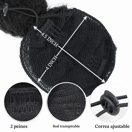 Vista 4 de Extensión de cola de caballo afro rizada con burbuja para mujeres negras de 18 pulgadas de largo, cola de caballo con cordón natural negro, clip #1B