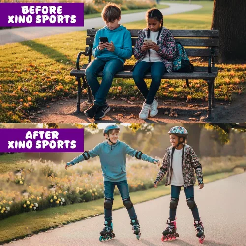 Vista 4 de Xino Sports Patines en línea para niños y niñas – Patines ajustables con ruedas iluminadas LED – Patines juveniles para interiores y exteriores