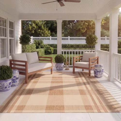 Vista 71 de SAFAVIEH Alfombra Lavable para Exteriores Colección Courtyard - 2'3" x 4', Beige y Azul, Patrón a Cuadros, No Desprende Pelusa y Fácil Limpieza