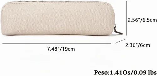 Vista 2 de Estuche para lápices de lona de algodón y bolsa de lápices multifuncional simple con cremallera Almacenamiento portátil (beige)