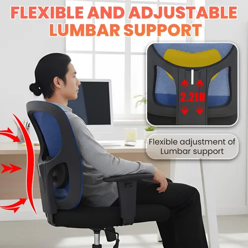 Vista 6 de BestOffice Silla de oficina grande y alta, silla de escritorio de 400 libras, silla de computadora de malla con soporte lumbar, asiento ancho