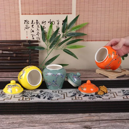 Vista 3 de XINGYAN Chinoiserie - Juego de 3 tarros de jengibre, porcelana china azul y blanca, tarro de almacenamiento decorativo para el hogar con tapa