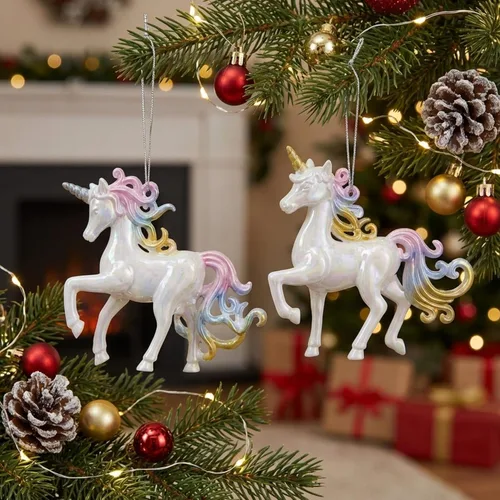 Vista 2 de Kurt Adler T2502 - Juego de 2 adornos de Navidad acrílicos de unicornio arcoíris iridiscente pastel de 4 pulgadas
