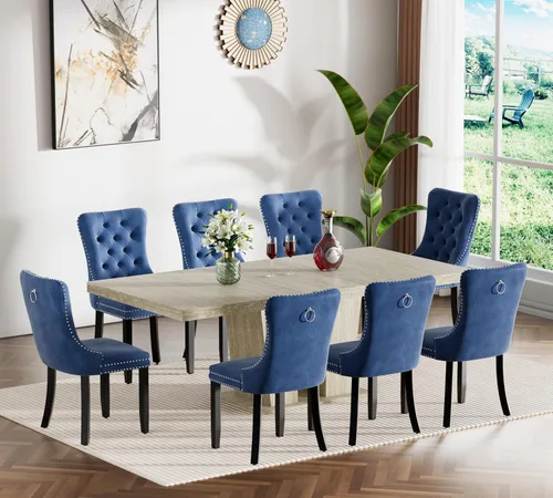 Vista 19 de Henf Juego de mesa de comedor extensible de 5 piezas para 4, 63"-79" Mesa de cocina grande extensible con 4 sillas negras acolchadas, Juego de mesa