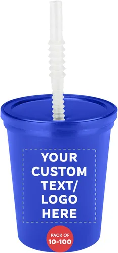 Vista 11 de DISCOUNT PROMOS Vasos de plástico personalizados para estadios, 16 onzas, juego de 100, paquete personalizado a granel, perfecto para cumpleaños