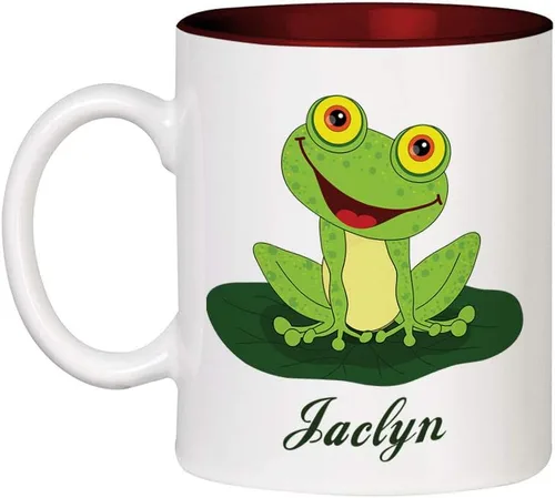 Vista 7 de Texto personalizado personalizado Happy Frog Taza de café de color interior de cerámica Negro