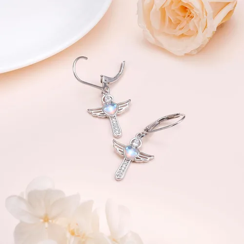 Vista 28 de Aretes colgantes de filigrana de plata de ley 925, margarita, loto, flor de rosa, piedra lunar, lágrima para mujer, nudo celta infinito, margarita