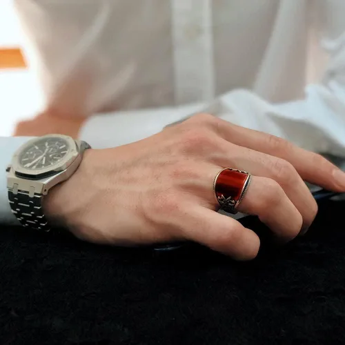 Vista 2 de Anillo de plata de ley 925 para hombre, joyería de piedra de ágata, regalo vintage de moda, anillos de ónix Aqeq para hombre, todos los tamaños