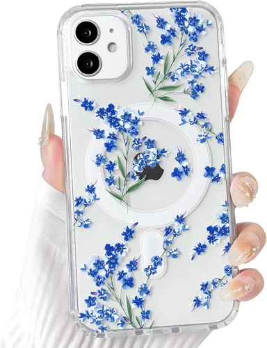 Vista 18 de NITITOP Funda magnética transparente compatible con iPhone 14 Plus/15 Plus, compatible con MagSafe lindas flores, hojas florales para mujeres