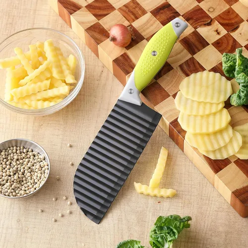 Vista 8 de VRUIFA Cortador de papas fritas para papas fritas, cortador de arrugas para verduras, papas, pepino, zanahoria y fruta, con mango antideslizante