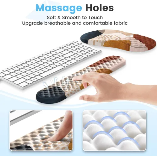 Vista 4 de HAOCOO Alfombrilla de escritorio, alfombrilla ergonómica para mouse con soporte de muñeca y reposamuñecas para teclado, 4 alfombrillas de mouse