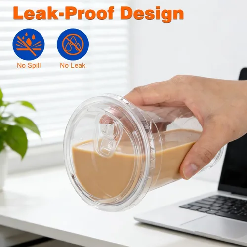 Vista 3 de ARTLYMERS Paquete de 100 vasos de plástico transparente de 16 onzas con tapas, tazas desechables para café helado con tapas para sorbos para bebidas