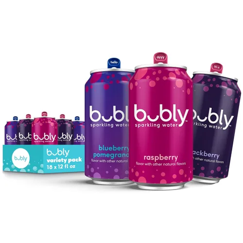 Vista 10 de Bubly - Agua con gas, paquete variado de 6 sabores (zarzamora, lima, cereza, toronja, fresa, mango), cero azúcar y cero calorías, agua con burbujas