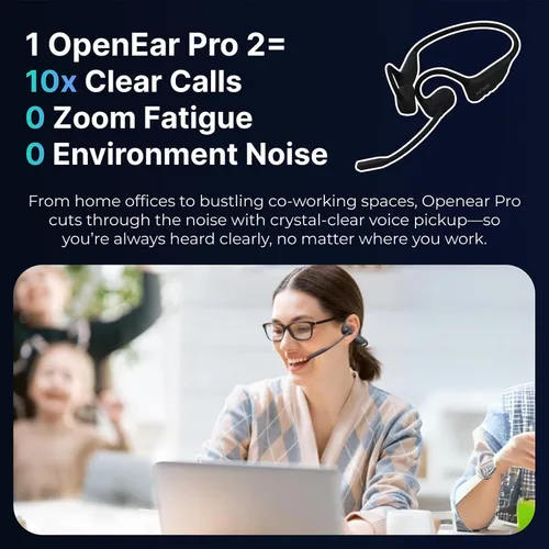 Vista 10 de NUROUM OpenEar Pro 2 - Auriculares con micrófono, auriculares Bluetooth con reducción de ruido, auriculares inalámbricos para el trabajo, conexión