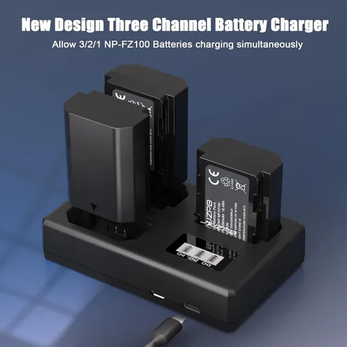Vista 3 de JYJZPB Paquete de 3 baterías NP-FZ100 y cargador de batería triple Capacidad de 2280 mAh cada paquete, para cámaras Sony A7III A7IV A7R III A9