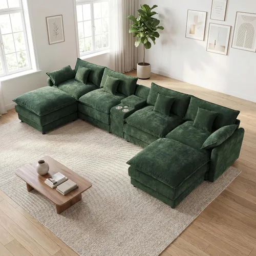 Vista 16 de ONEMMLION Cloud Couch - Sofá modular seccional en forma de U de 114 pulgadas, cómodos sofás seccionales para sala de estar, sofá moderno de felpilla