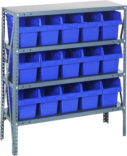 Vista 601 de Quantum QSBU-245BK Heavy Duty Shelving Unit with (7) Shelves and (24) QUS245 Black Bins for Garage Warehouse Storage Distribution 400 lb Load