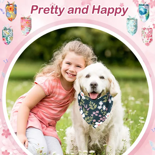 Vista 6 de Sweetude 50 bandanas para perro, diseño floral, triangular, ajustable, lavable, para perros pequeños, medianos y grandes, mascotas