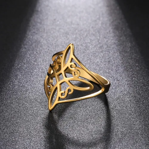Vista 10 de UNIFT Anillo de nudo de bruja para mujer, acero inoxidable, celta, cuaternario, Wicca, estilo geométrico, anillo de nudo de brujería, amuleto