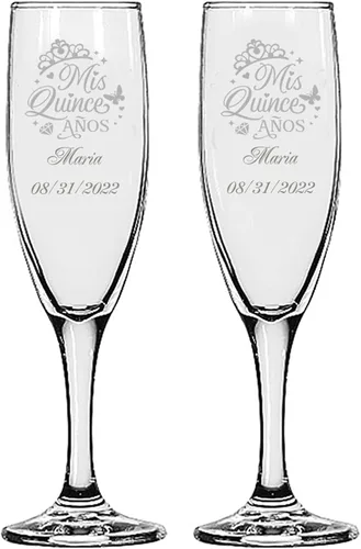 Vista 27 de GIFTS INFINITY® Juego de 2 copas de champán grabadas para boda con corazón de Infinity, copas personalizadas para brindis - Regalo para el Día