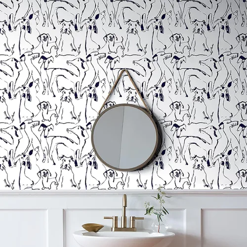 Vista 2 de Surface Style Papel tapiz autoadhesivo con diseño de garabatos de perro, negro/blanco