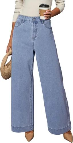 Vista 11 de Dokotoo Pantalones de mezclilla casuales de cintura alta para mujer Marrón