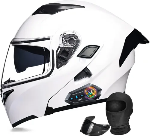 Vista 13 de Casco Modular Moto con Bluetooth Integrado, Doble Visera, Ventilación Múltiple, Forro Extraíble, ABS de Alta Densidad, DOT Homologado para Hombres
