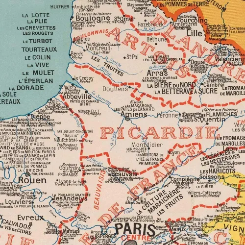 Vista 9 de Antiguos Maps Gourmet France, Comida francesa y vino - Gastronomique et Vinicole de la France par A. Bourguignon circa 1932 Decoración de pared