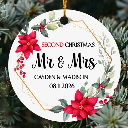Vista 17 de Recuerdo personalizado para el segundo aniversario del señor y la fecha para pareja, adorno de aniversario de boda, decoración de árbol de Navidad