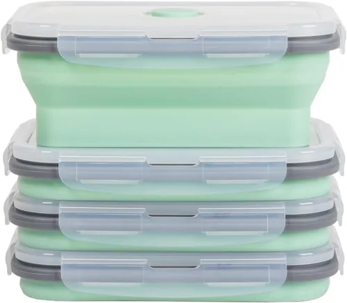 Vista 19 de Recipientes plegables de almacenamiento de alimentos con tapa hermética, 11.8 oz, juego de 4 recipientes pequeños de silicona apilables para la 4