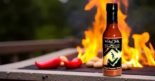 Vista 3 de Ghost Pepper Hot Sauce 7 Whole Ghost Peppers Wicked Tickle Bhut Kisser Very Hot