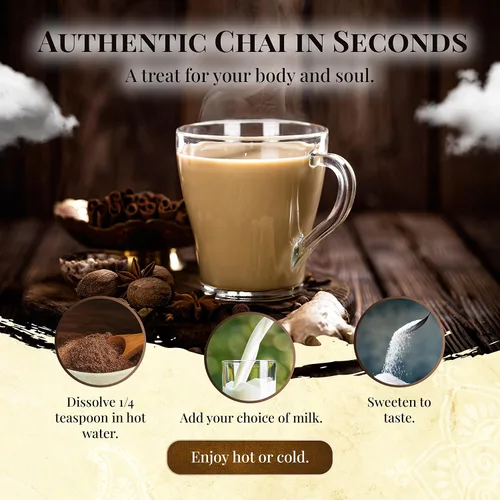 Vista 4 de Blue Lotus Chai - Golden Masala Flavor Chai - Hace 17 tazas - 0.5 onzas Masala Spiced Chai Powder con especias orgánicas - Té indio instantáneo sin