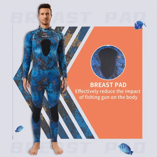 Vista 2 de Seaskin Traje de neopreno de pesca submarina para hombre, 0.069 pulgadas y 0.118 pulgadas de neopreno de cuerpo completo para buceo y natación