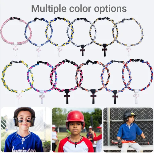 Vista 2 de Collar de cuerda de béisbol con cruz de silicona