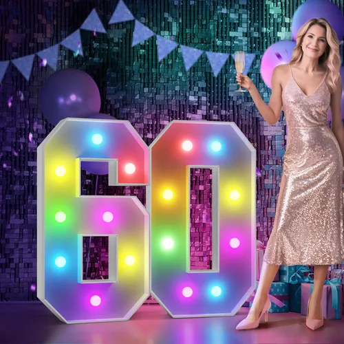 Vista 8 de Imprsv Letras coloridas de marquesina de 3 pies y letras grandes iluminadas RGB con control remoto, decoraciones de fiesta de cumpleaños Carta
