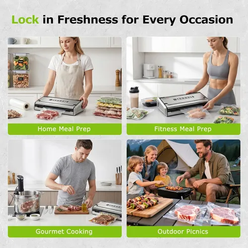 Vista 10 de Bonsenkitchen Sellador al vacío para alimentos, máquina selladora al vacío de alimentos con una sola mano con temporizador digital, sello más ancho