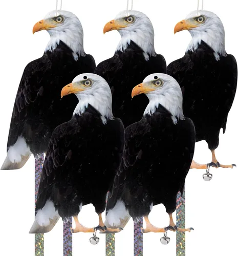 Vista 8 de Búho para mantener alejados a los pájaros, paquete de 3 búhos espantapájaros búho falso, decoración colgante reflectante para ahuyentar pájaros