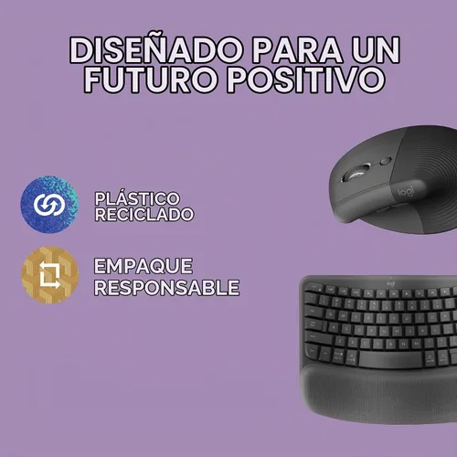 Vista 9 de Logitech Wave Keys - Teclado ergonómico inalámbrico con reposamanos acolchado para múltiples sistemas operativos + mouse Lift ergonómico vertical