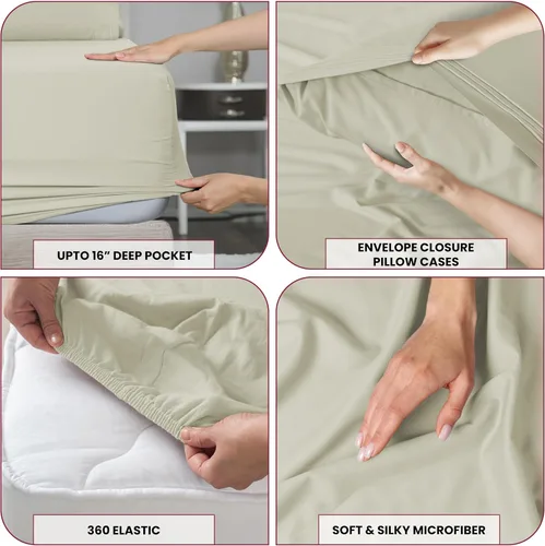 Vista 226 de LUX Décor - Juego de sábanas Twin de microfibra ultrasuave de 3 piezas con sábana encimera, sábana bajera de 16 pulgadas de profundidad y funda