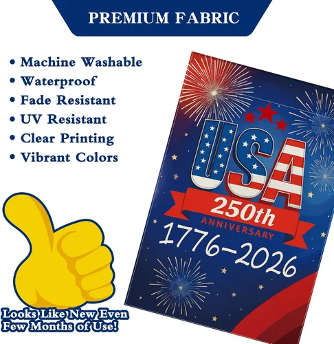 Vista 5 de Bandera de jardín con el 250 aniversario de Estados Unidos, bandera de Estados Unidos del 250 aniversario 1776-2026, bandera patriótica