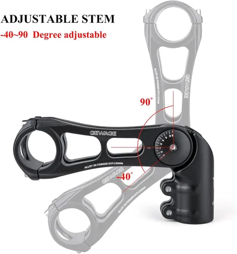 Vista 3 de GEWAGE Vástago de Bicicleta - Vástago de Bicicleta Ajustable de 130 Grados - Vástago de Manillar de 75mm 90mm 130mm para Manillar de 31.8(1-1/4")