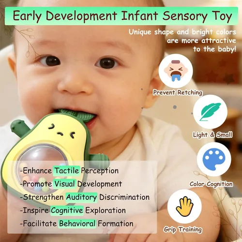 Vista 7 de Sonajero del bebé Juguetes de dentición de silicona Aguacate Mitten Baby Juguetes sensoriales para agarrar, masticar, chupar, necesidades auditivas