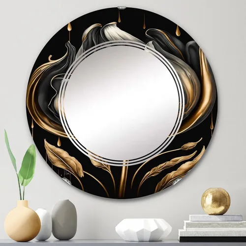 Vista 2 de DesignQ Espejo de pared floral y botánico, espejo tradicional ovalado, espejo de baño redondo negro, espejo de tocador de tulipán tulipán en negro