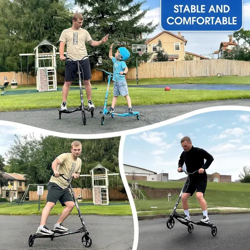 Vista 6 de Patinete plegable de 3 ruedas con mango ajustable para adolescente/hombre/mujer a partir de 12 años (máx. 220 libras)