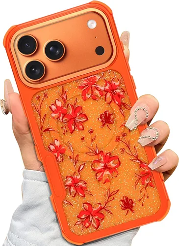 Vista 24 de AIGOMARA Magnetic Case for iPhone 16 Pro, Striped Floral - Black Black - Striped Floral