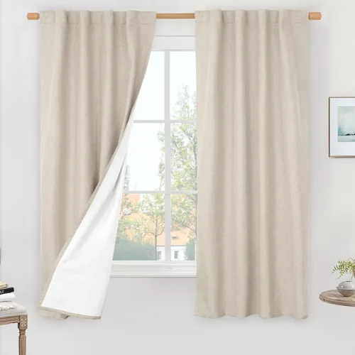 Vista 186 de LAMIT Cortinas opacas cortas de lino de 30 pulgadas para ventanas de cocina sobre el fregadero, cortinas de café texturizadas de lino marfil
