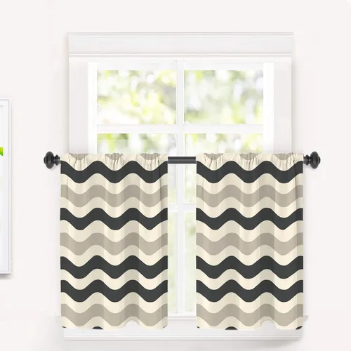 Vista 7 de Maritime Ocean Blackout Tier Curtains, Anchors Nautical Art Half Window Drapes for Kitchen with Rod Pocket,Room Darkening 2 Pack 26X24 Inches